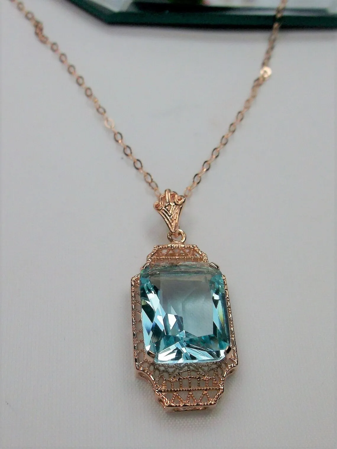 Aquamarine Pendant, Rose Gold Overlay, 1930s Art Deco Jewelry #P13