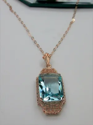 Aquamarine Pendant, Rose Gold Overlay, 1930s Art Deco Jewelry #P13