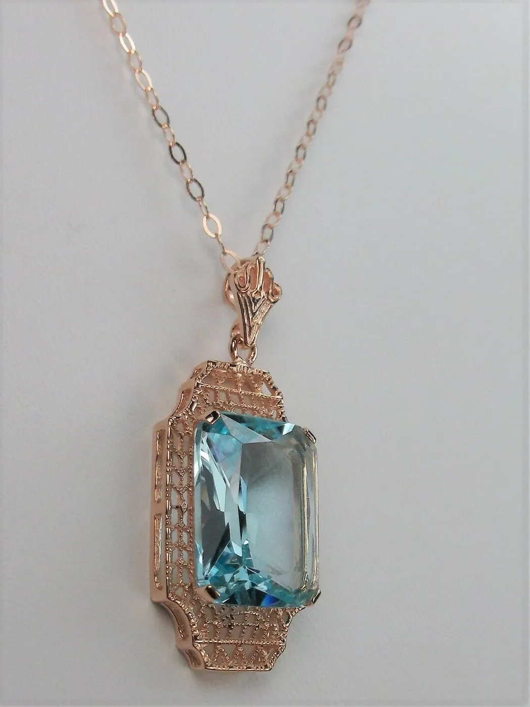 Aquamarine Pendant, Rose Gold Overlay, 1930s Art Deco Jewelry #P13