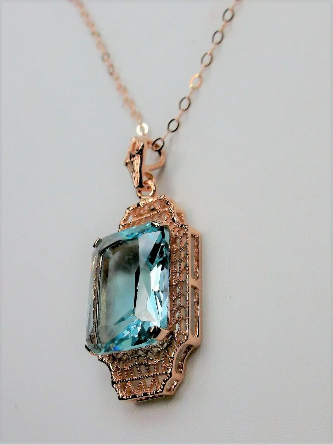 Aquamarine Pendant, Rose Gold Overlay, 1930s Art Deco Jewelry #P13