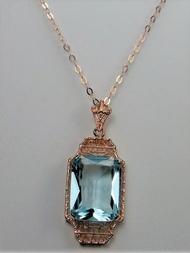 Aquamarine Pendant, Rose Gold Overlay, 1930s Art Deco Jewelry #P13