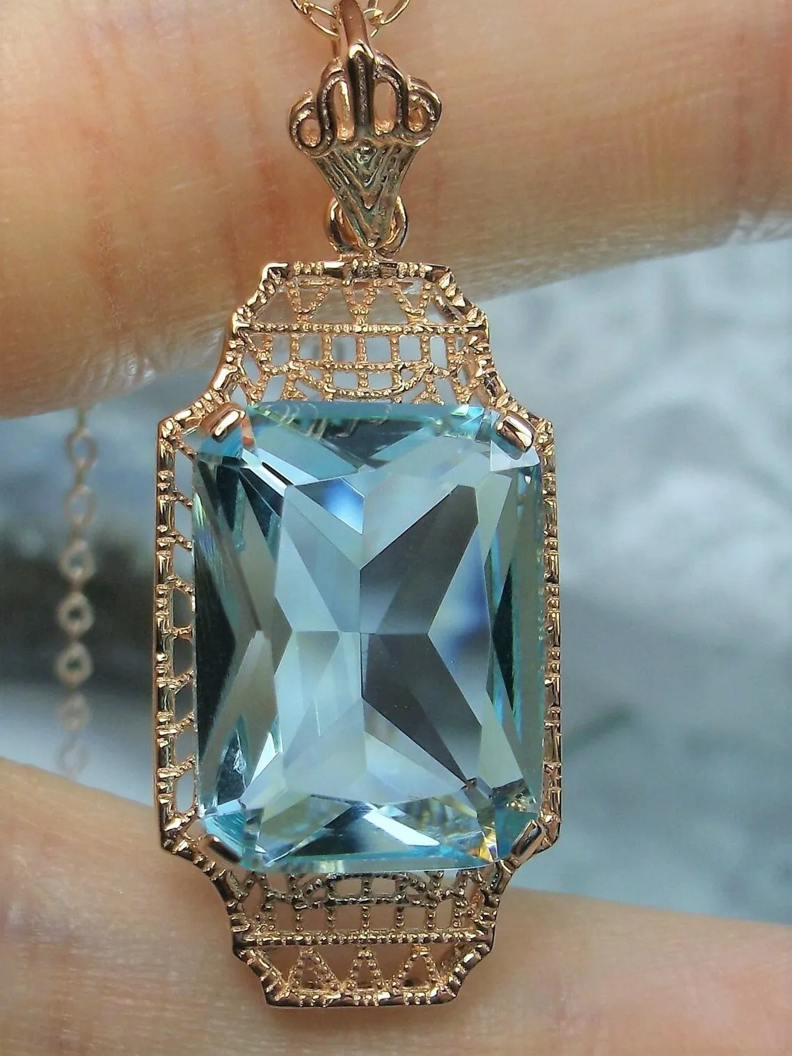 Aquamarine Pendant, Rose Gold Overlay, 1930s Art Deco Jewelry #P13