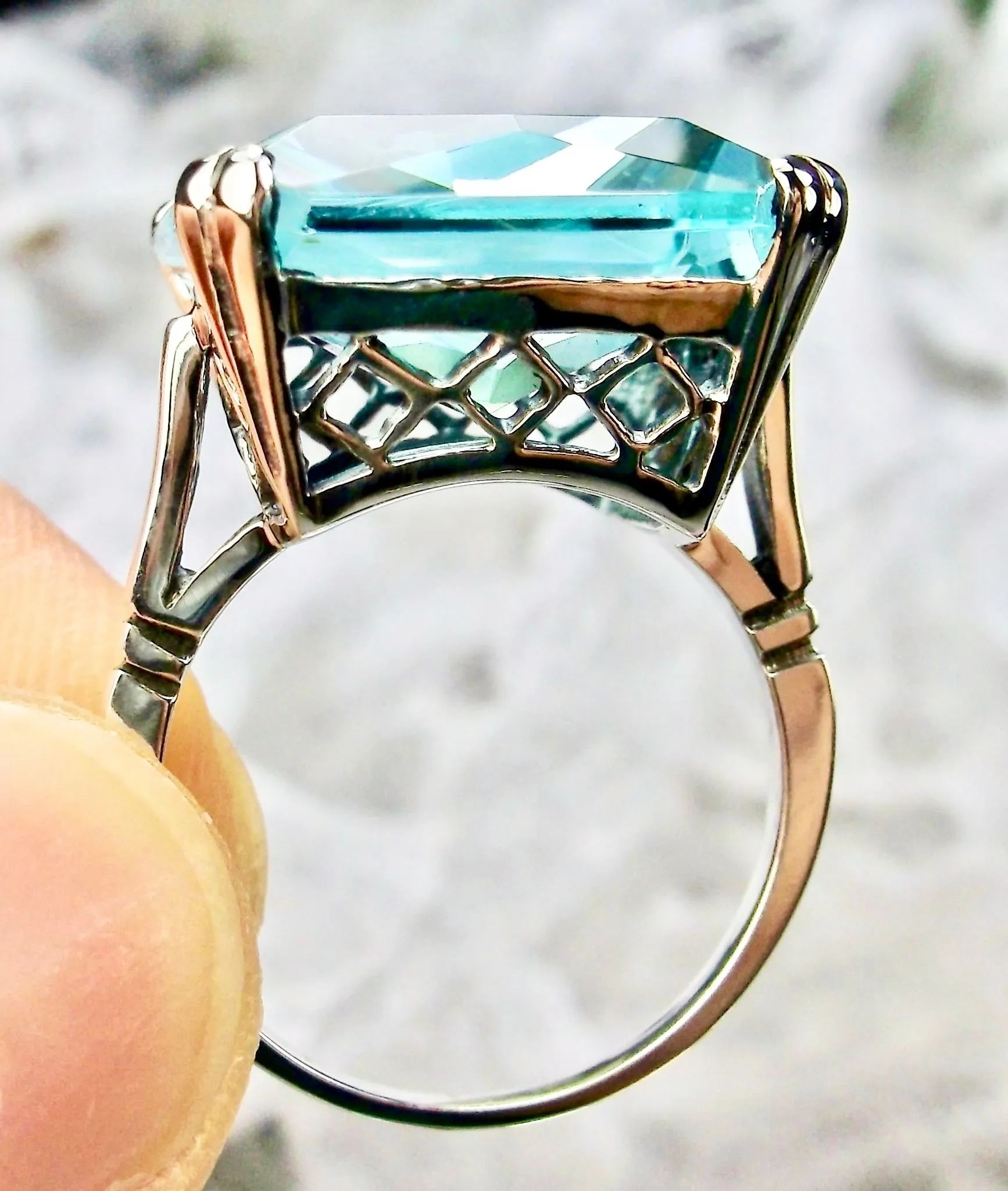 Aquamarine Ring, Size 7, 20ct Big Huge Square Gem, Vintage Jewelry #D1 - Ready to Ship