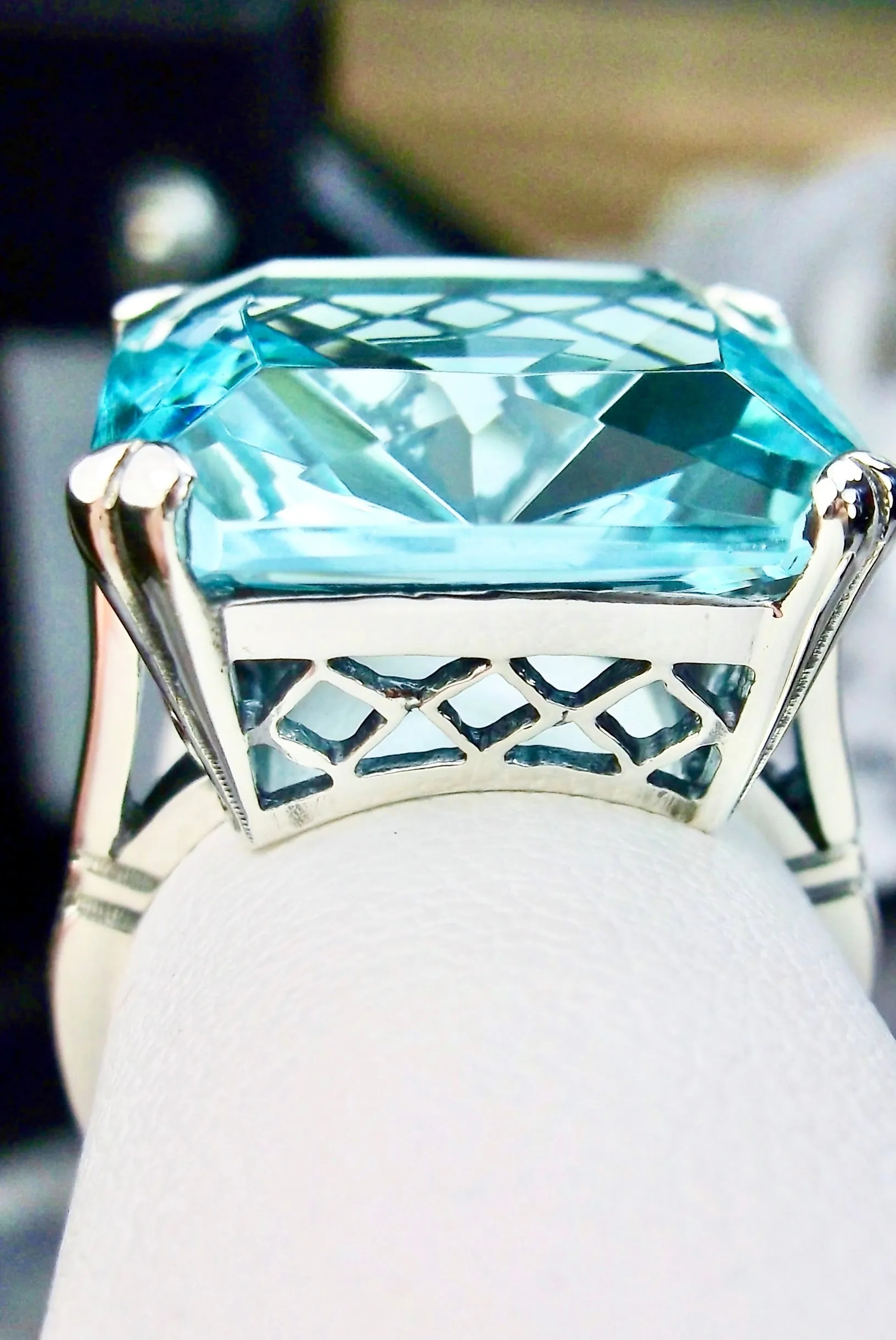 Aquamarine Ring, Size 7, 20ct Big Huge Square Gem, Vintage Jewelry #D1 - Ready to Ship