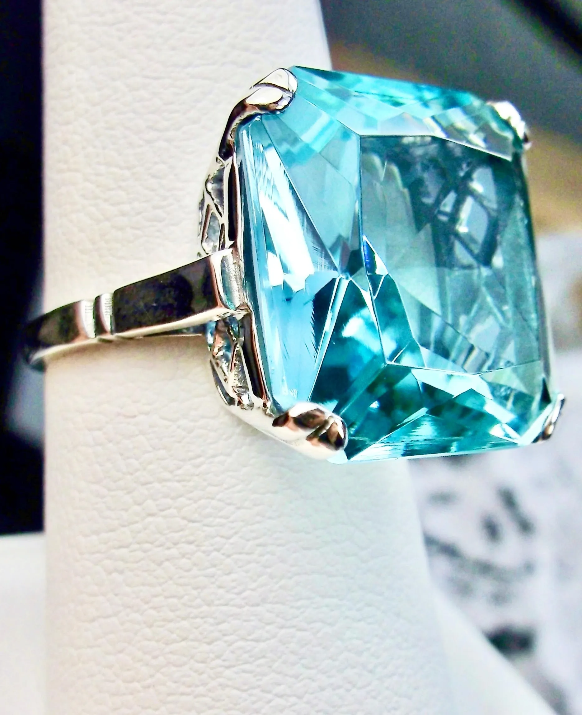 Aquamarine Ring, Size 7, 20ct Big Huge Square Gem, Vintage Jewelry #D1 - Ready to Ship