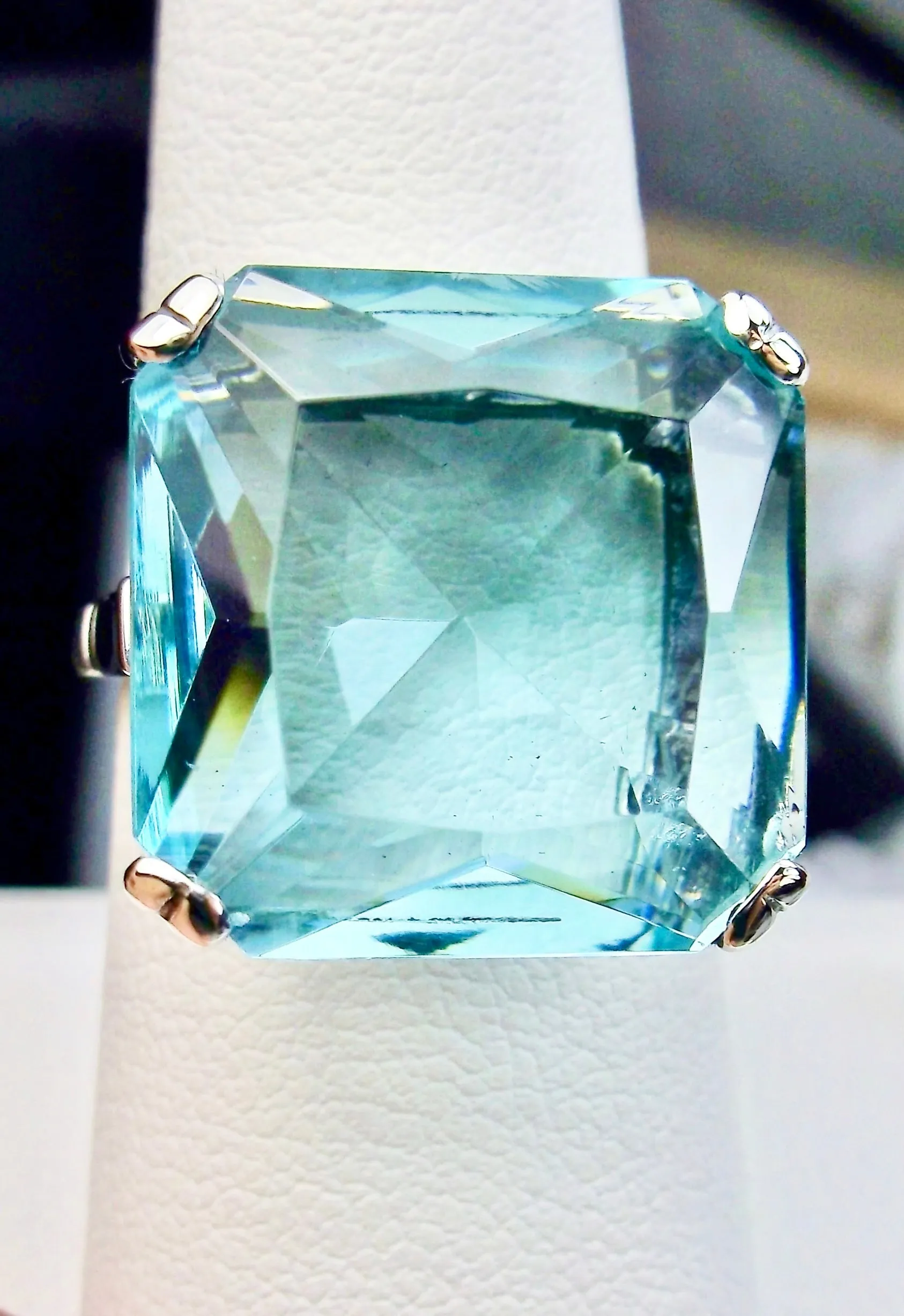 Aquamarine Ring, Size 7, 20ct Big Huge Square Gem, Vintage Jewelry #D1 - Ready to Ship