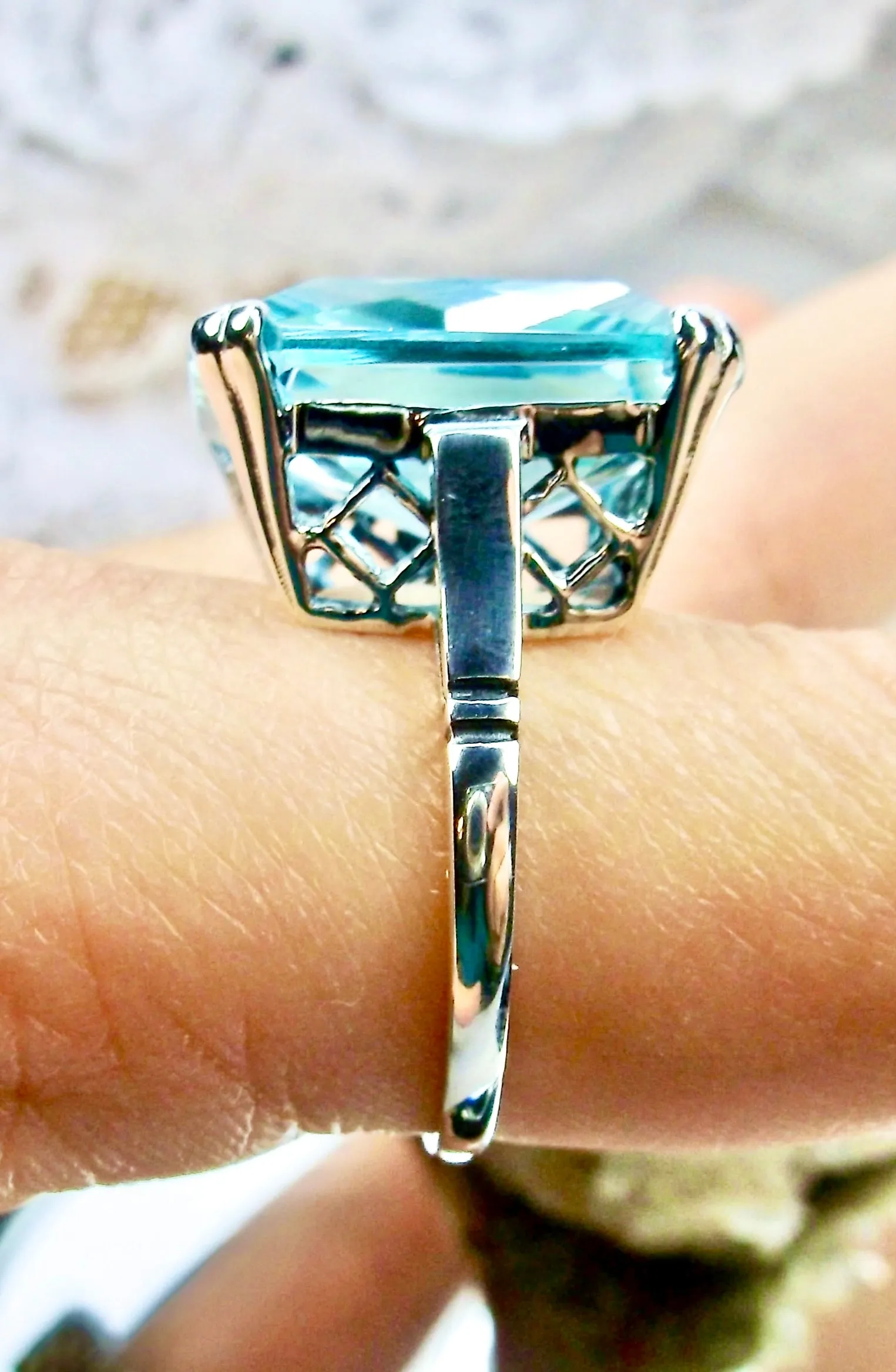 Aquamarine Ring, Size 7, 20ct Big Huge Square Gem, Vintage Jewelry #D1 - Ready to Ship