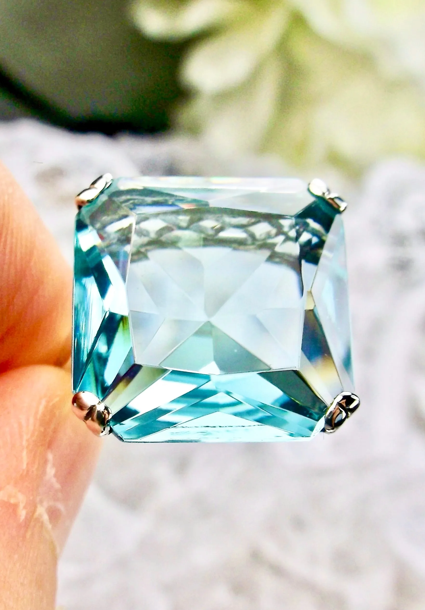 Aquamarine Ring, Size 7, 20ct Big Huge Square Gem, Vintage Jewelry #D1 - Ready to Ship
