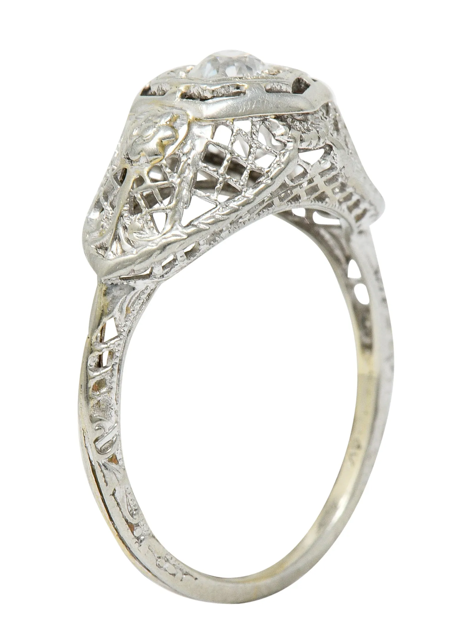 Art Deco 0.30 CTW Diamond 18 Karat White Gold Trellis Engagement Ring