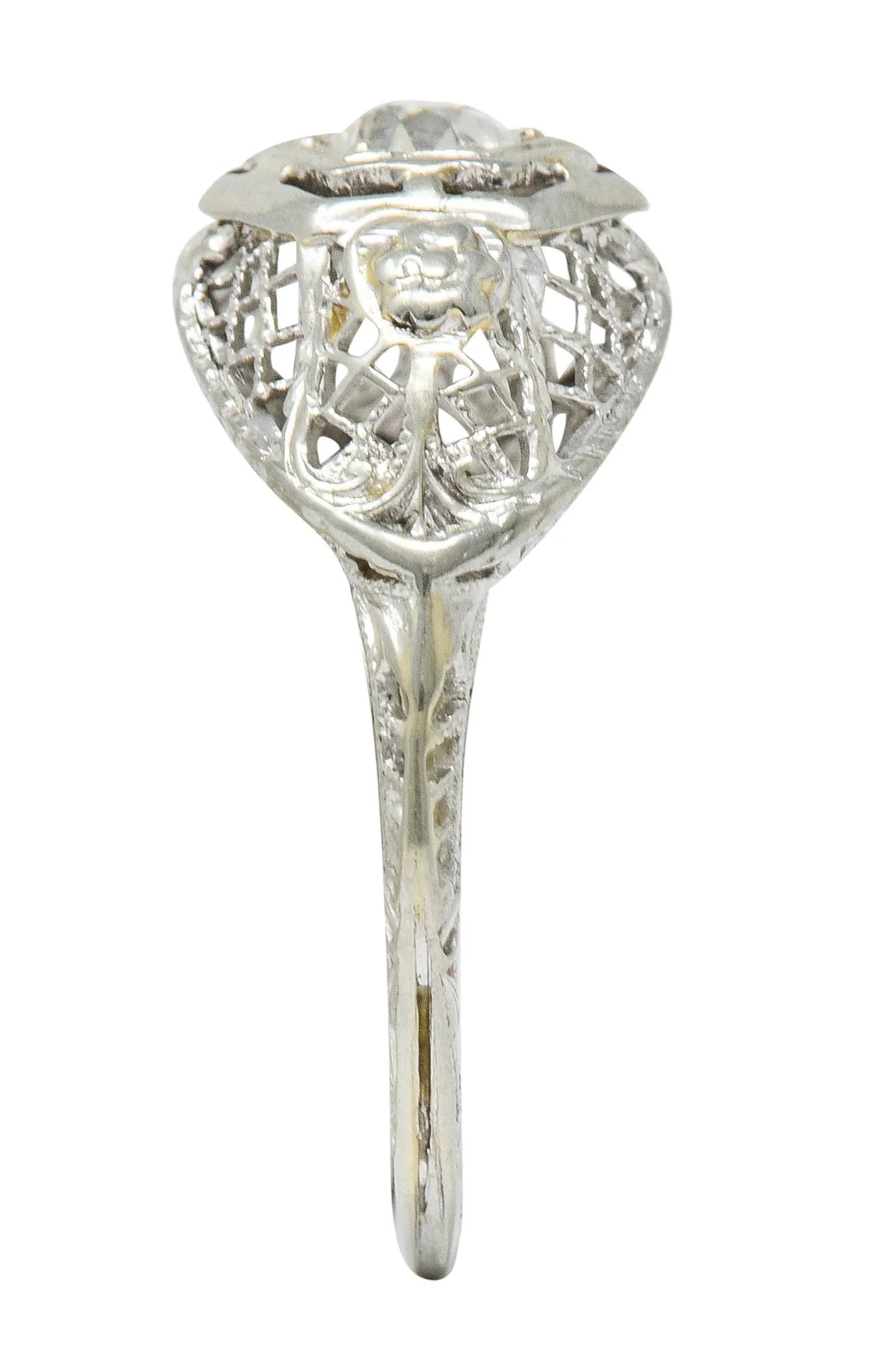 Art Deco 0.30 CTW Diamond 18 Karat White Gold Trellis Engagement Ring