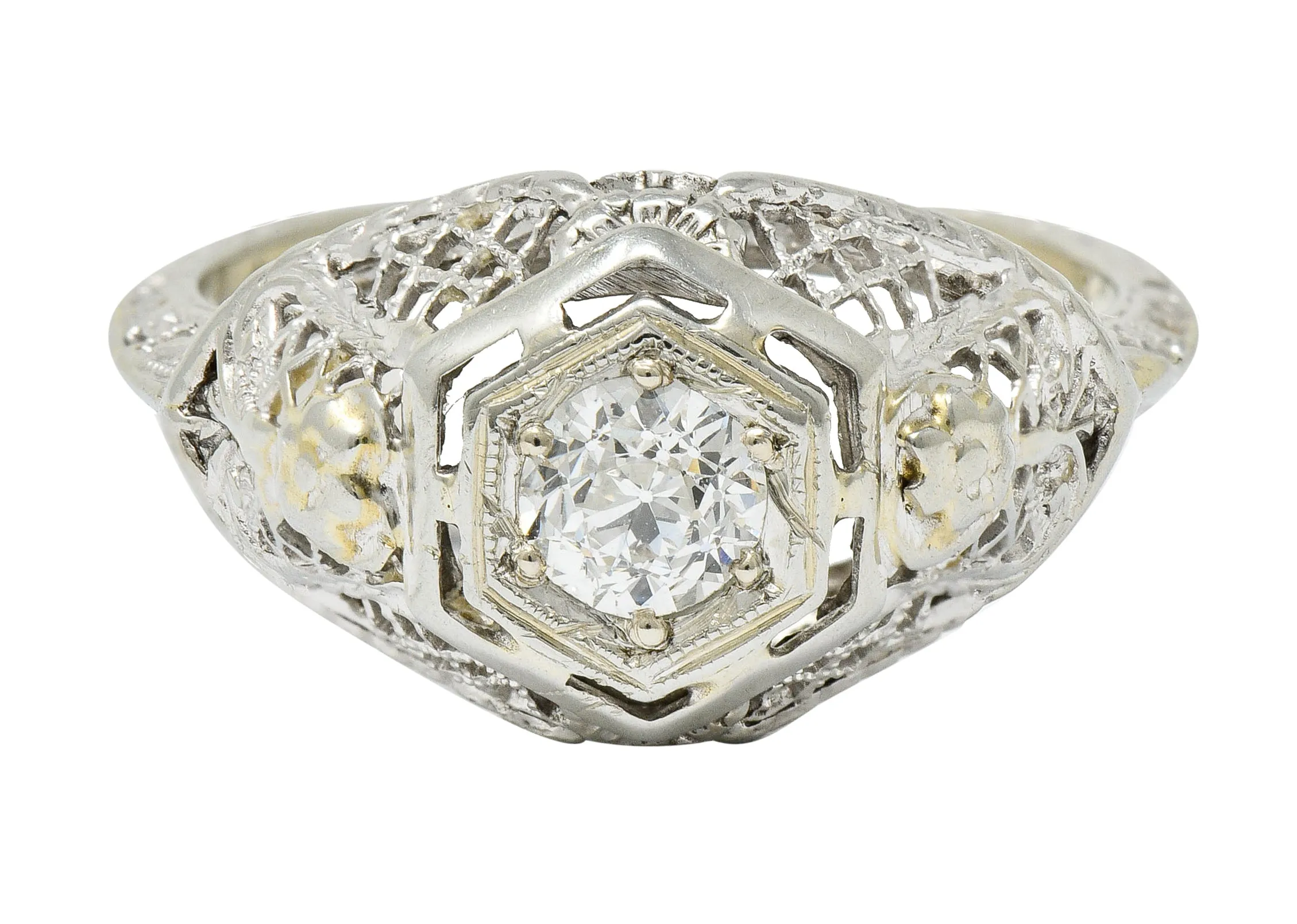 Art Deco 0.30 CTW Diamond 18 Karat White Gold Trellis Engagement Ring
