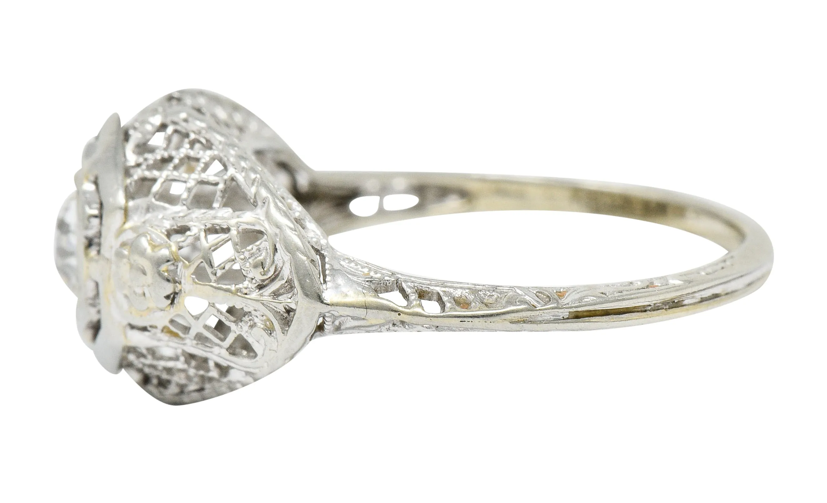 Art Deco 0.30 CTW Diamond 18 Karat White Gold Trellis Engagement Ring