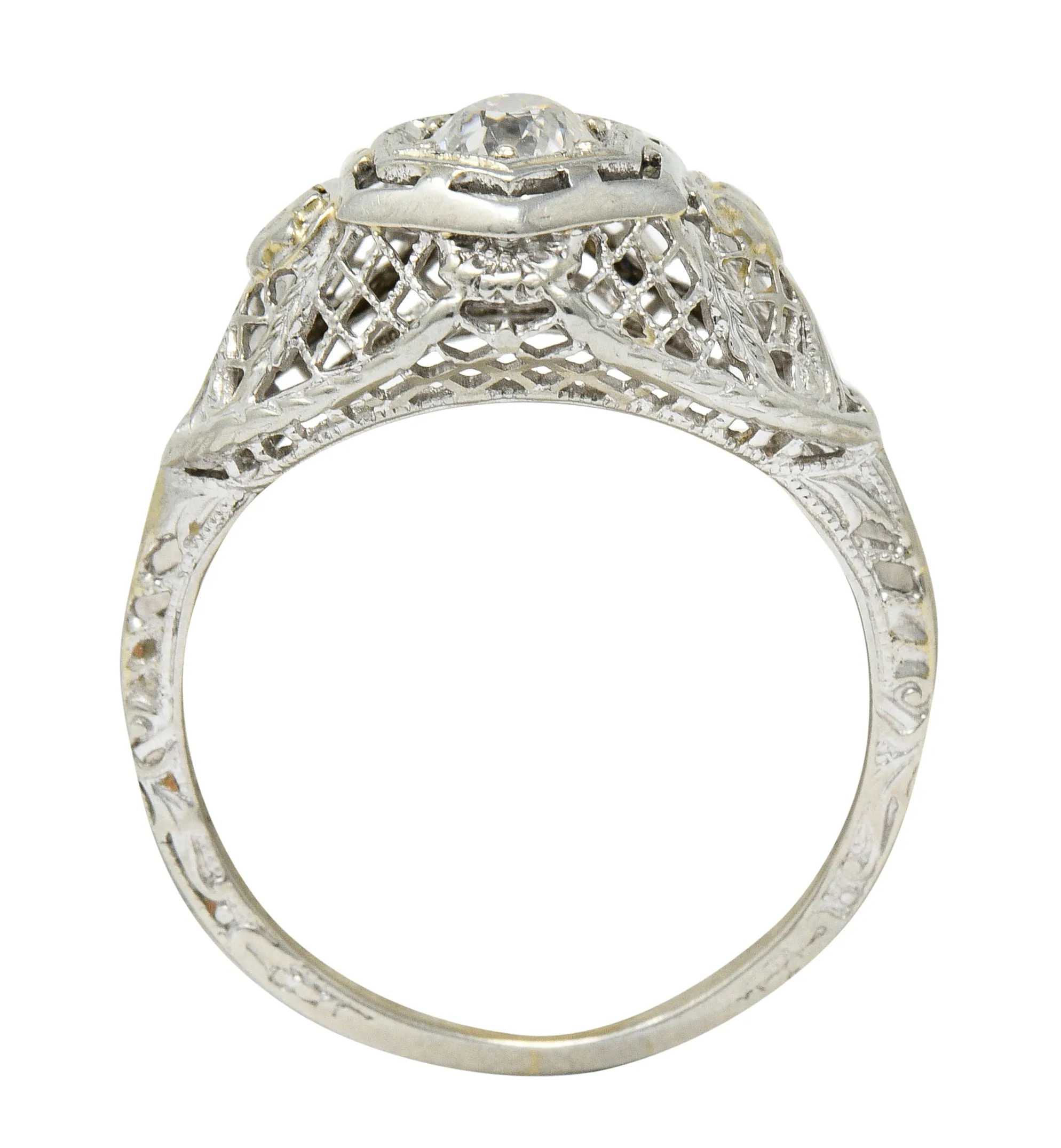 Art Deco 0.30 CTW Diamond 18 Karat White Gold Trellis Engagement Ring