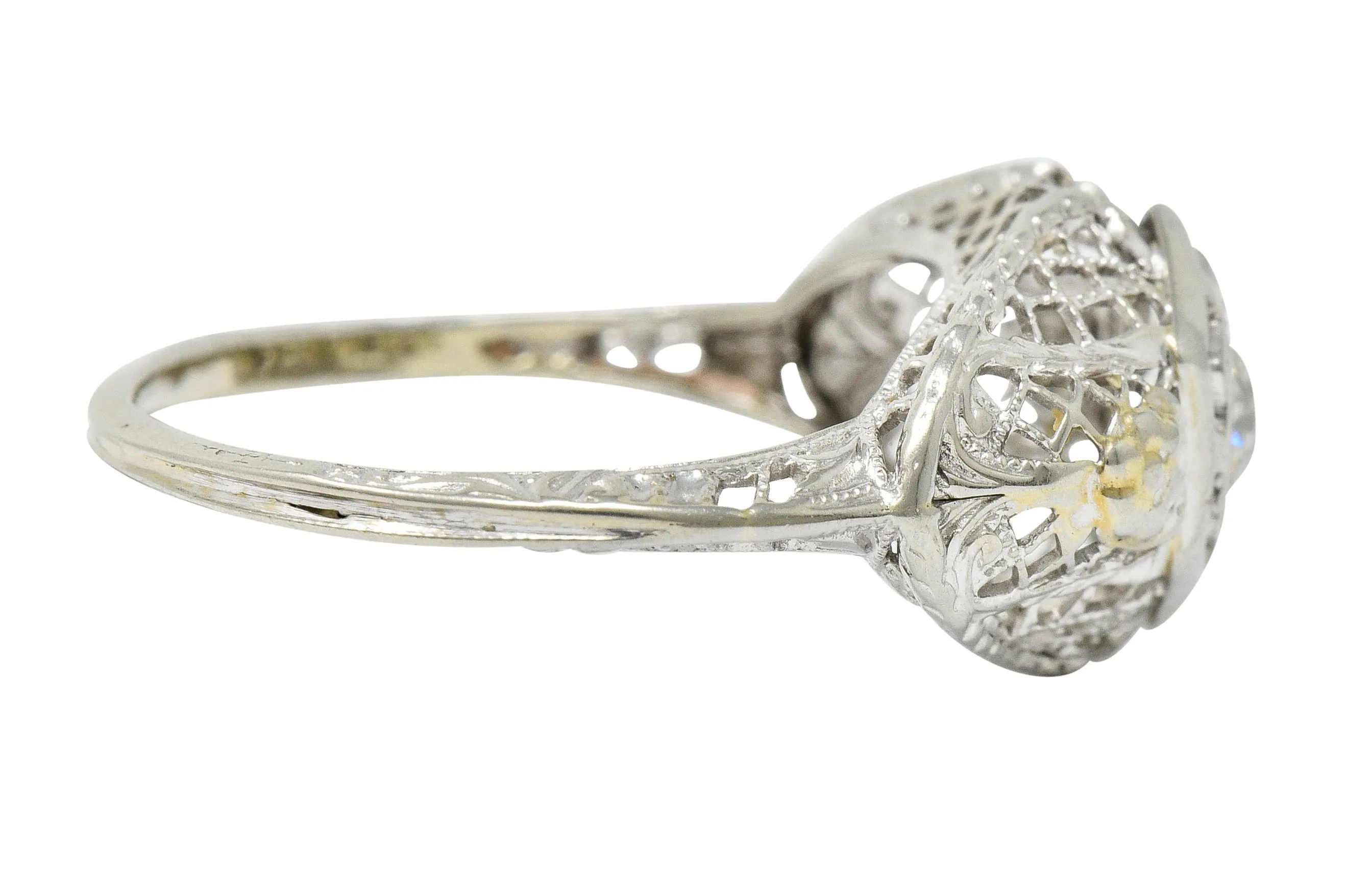 Art Deco 0.30 CTW Diamond 18 Karat White Gold Trellis Engagement Ring