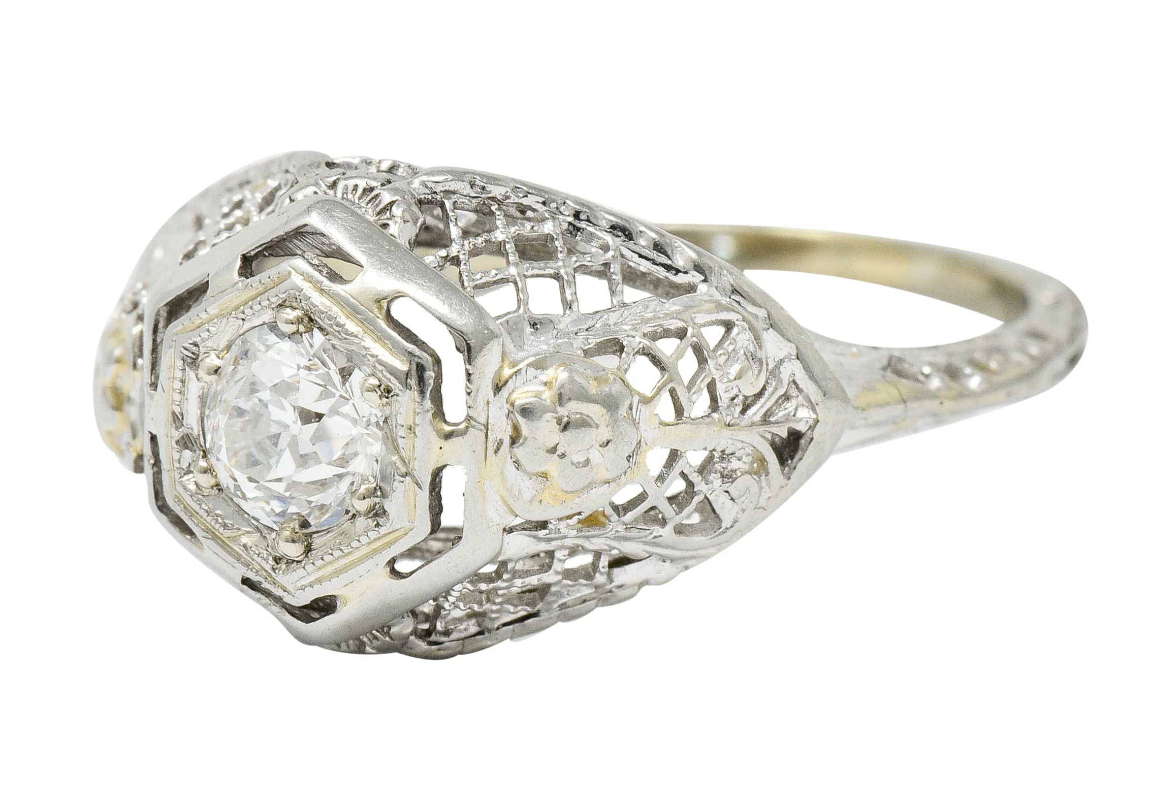 Art Deco 0.30 CTW Diamond 18 Karat White Gold Trellis Engagement Ring