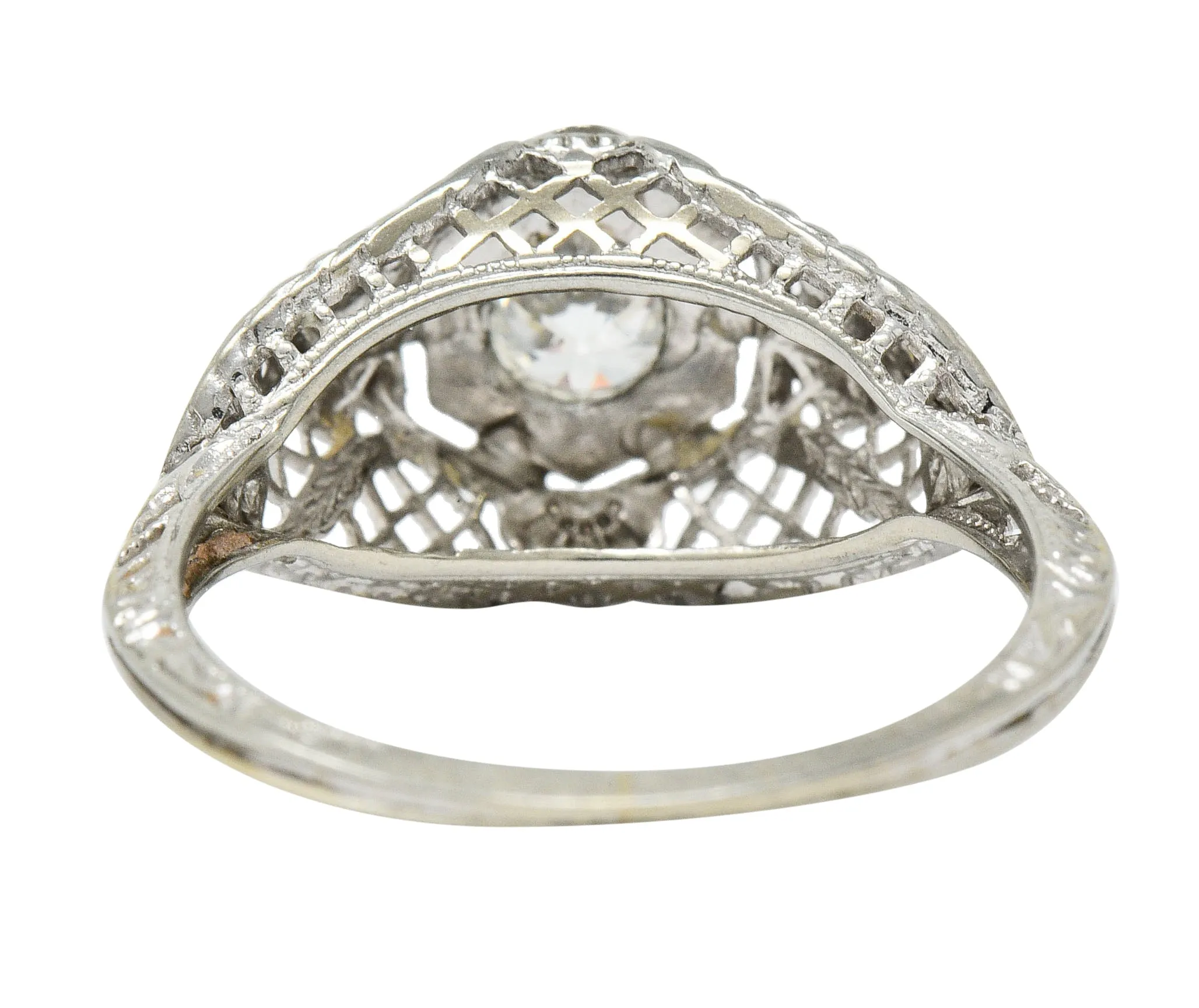 Art Deco 0.30 CTW Diamond 18 Karat White Gold Trellis Engagement Ring