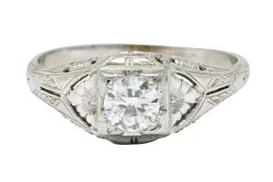 Art Deco 0.38 Diamond 18 Karat Gold Floral Engagement Ring