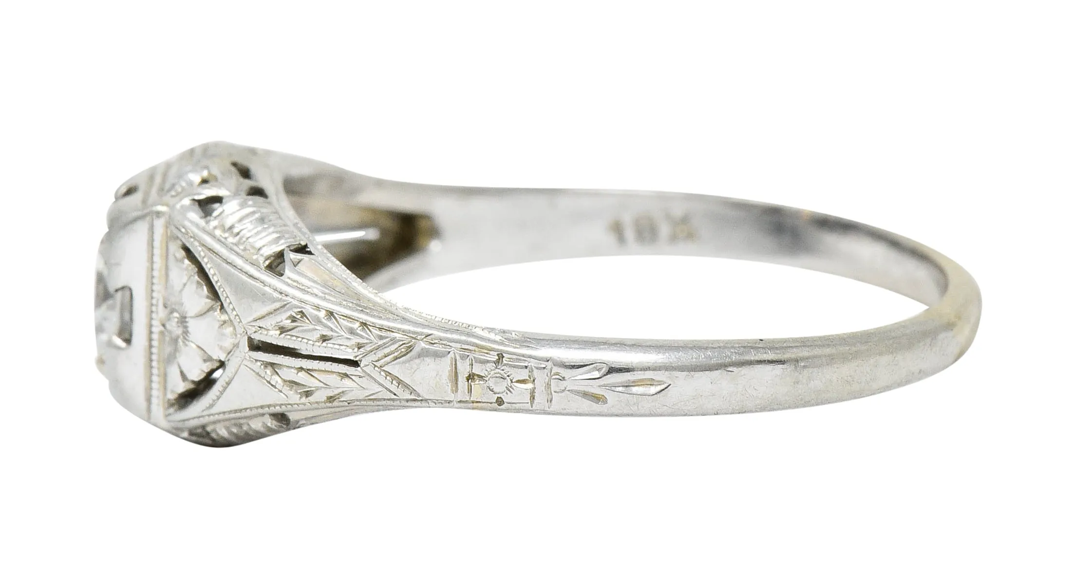 Art Deco 0.38 Diamond 18 Karat Gold Floral Engagement Ring