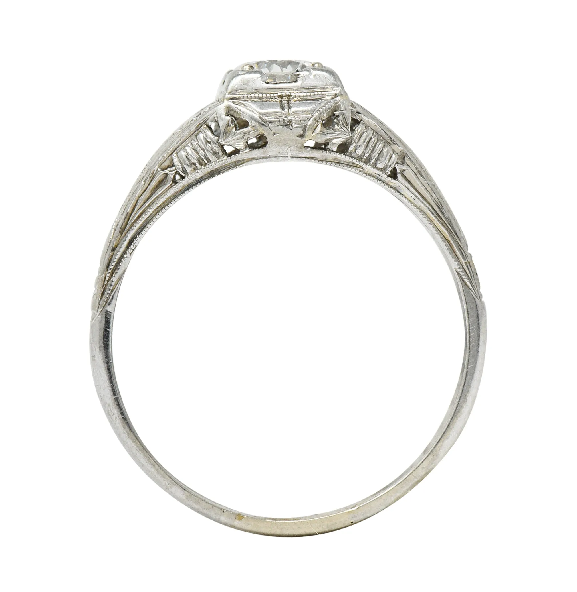 Art Deco 0.38 Diamond 18 Karat Gold Floral Engagement Ring