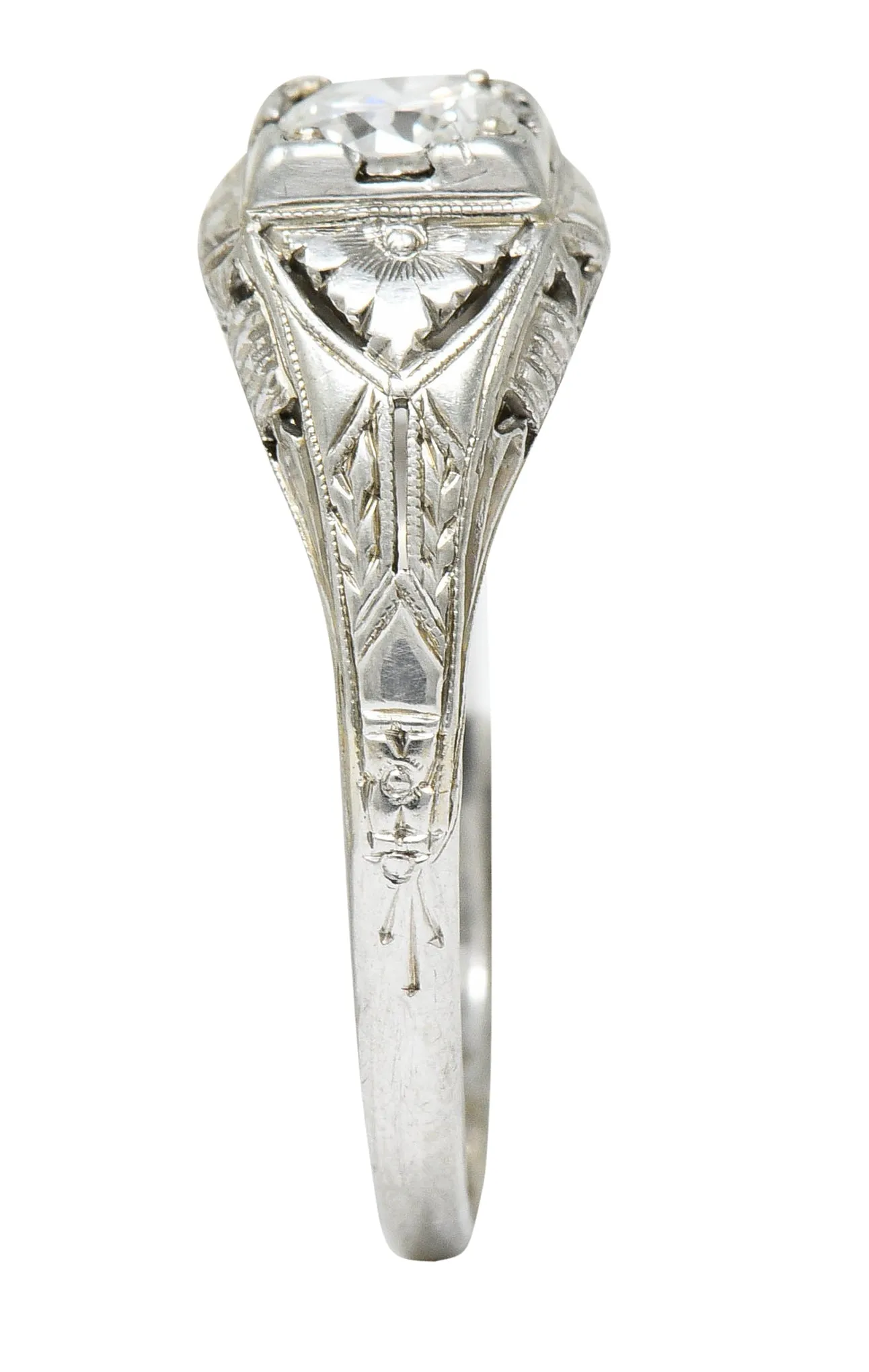 Art Deco 0.38 Diamond 18 Karat Gold Floral Engagement Ring
