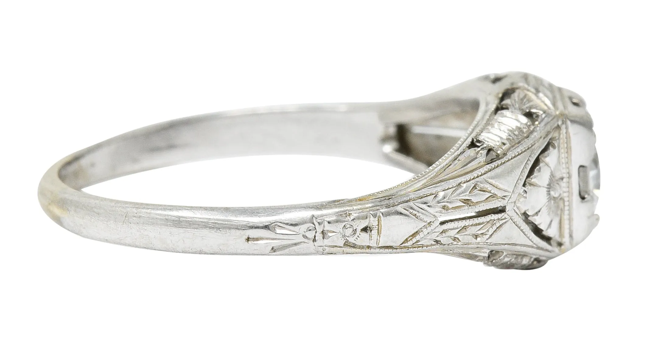 Art Deco 0.38 Diamond 18 Karat Gold Floral Engagement Ring