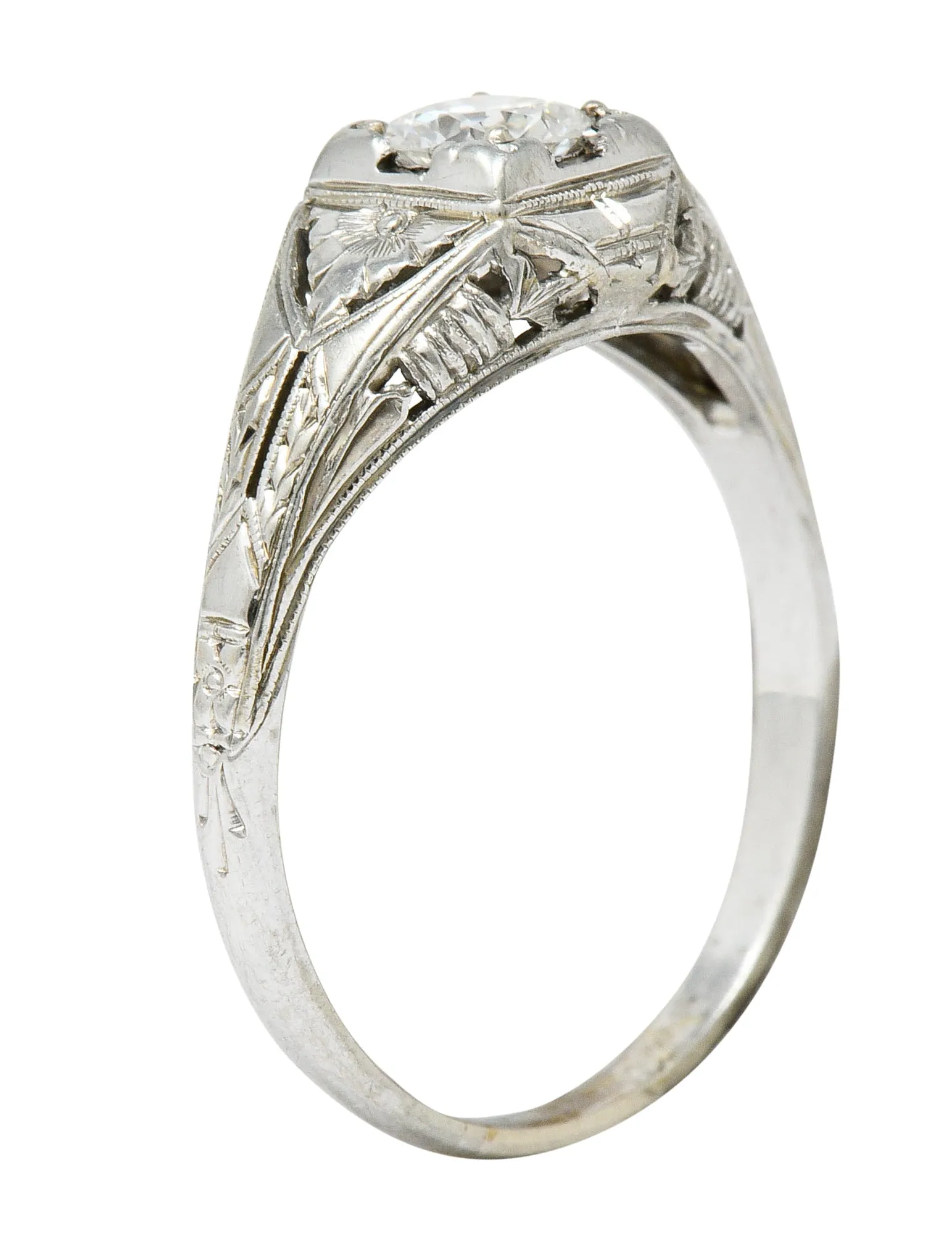 Art Deco 0.38 Diamond 18 Karat Gold Floral Engagement Ring