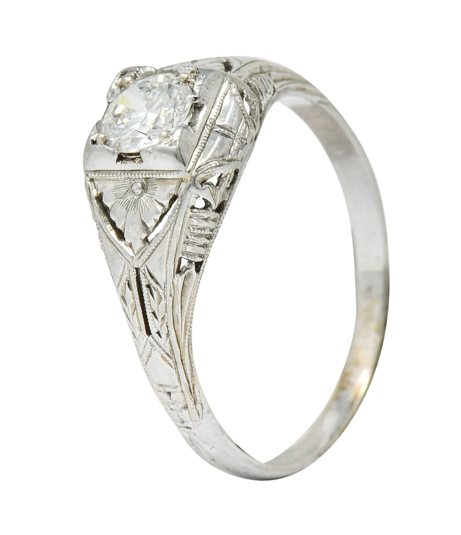 Art Deco 0.38 Diamond 18 Karat Gold Floral Engagement Ring