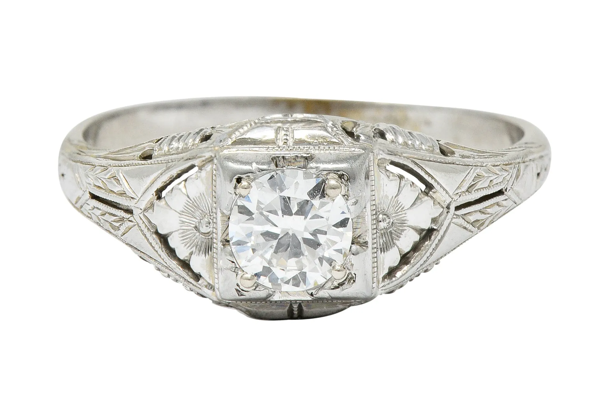 Art Deco 0.38 Diamond 18 Karat Gold Floral Engagement Ring