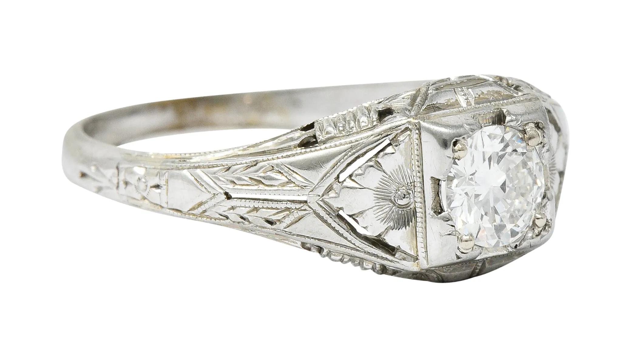 Art Deco 0.38 Diamond 18 Karat Gold Floral Engagement Ring