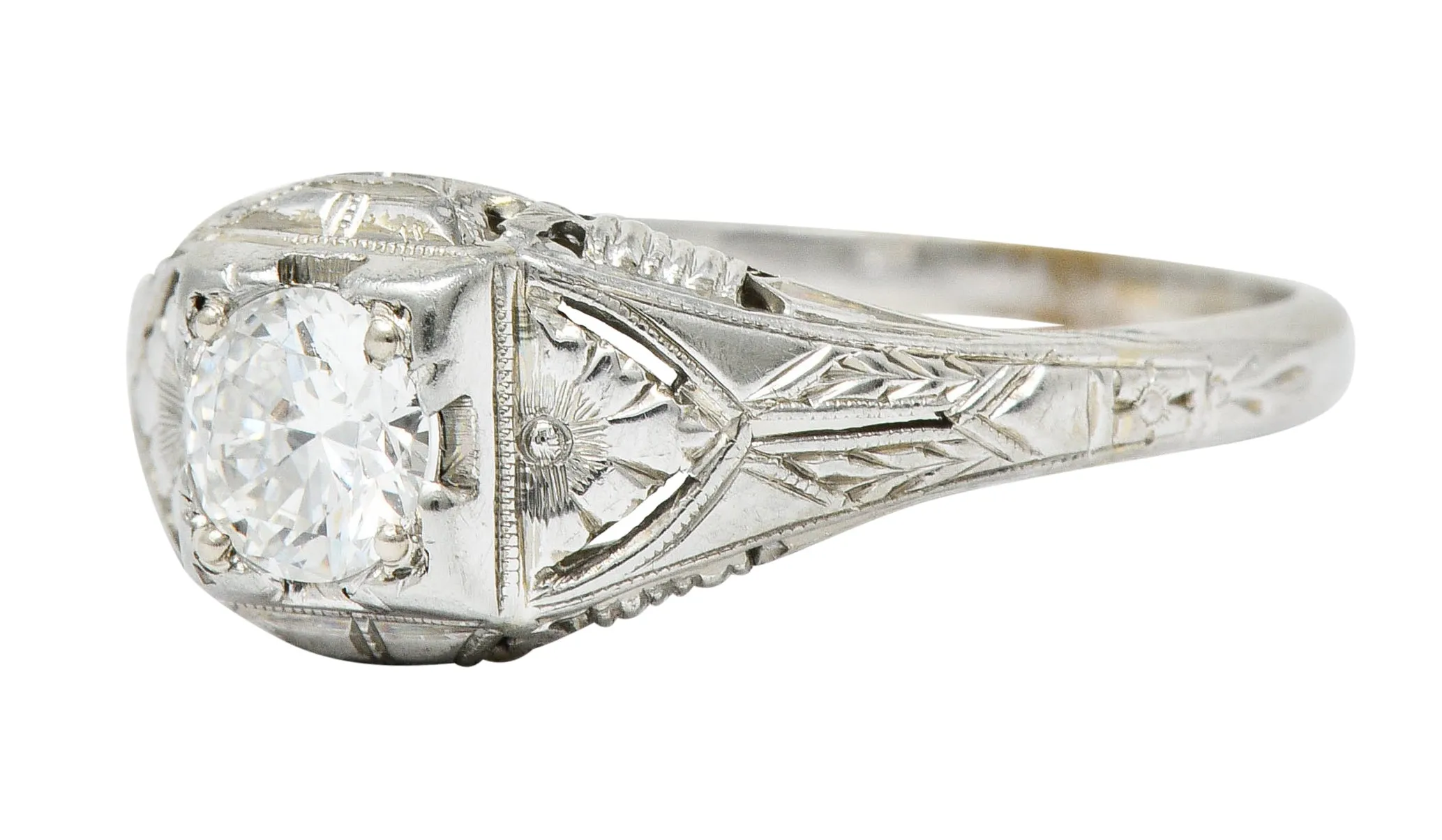Art Deco 0.38 Diamond 18 Karat Gold Floral Engagement Ring