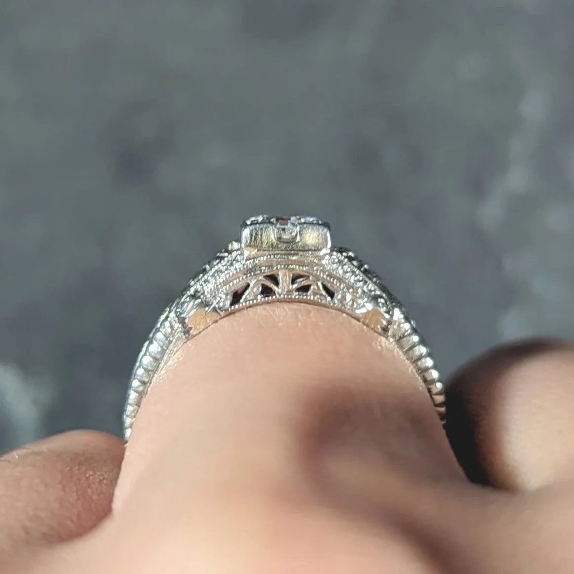 Art Deco 0.45 CTW Old European Cut Diamond 18 Karat White Gold Orange Blossom Engagement Ring