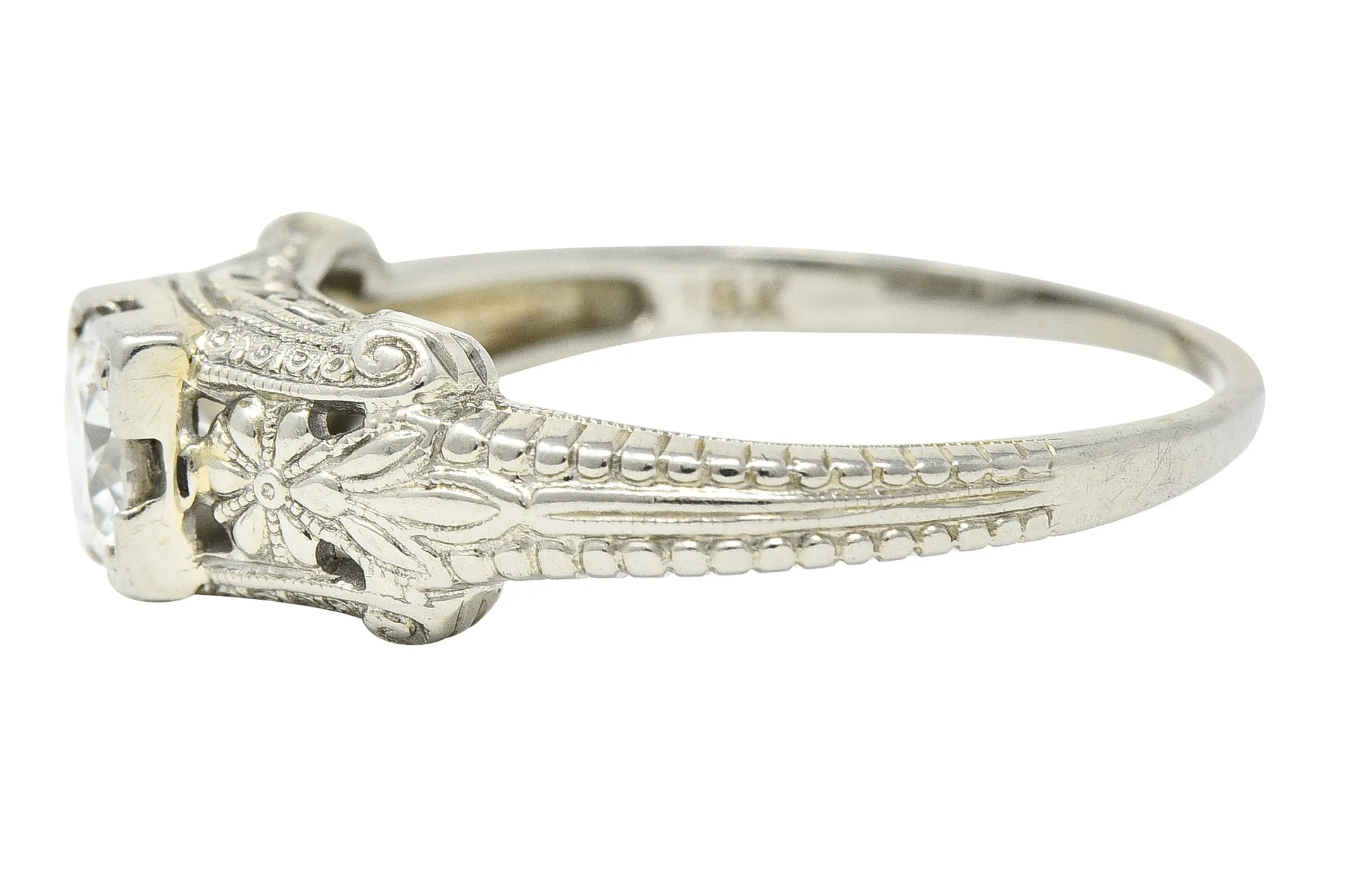 Art Deco 0.45 CTW Old European Cut Diamond 18 Karat White Gold Orange Blossom Engagement Ring