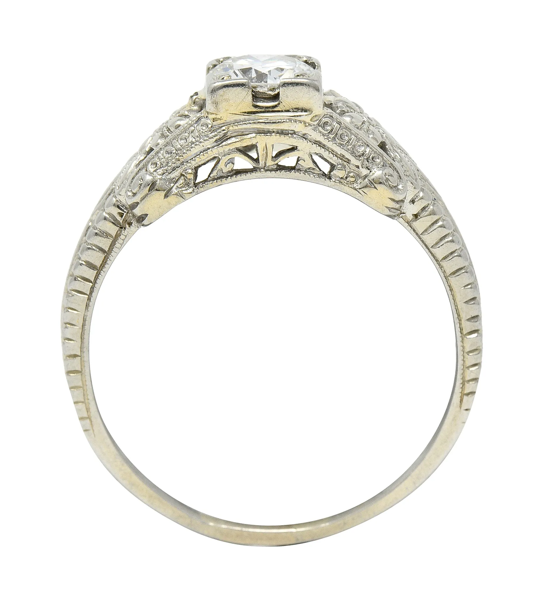 Art Deco 0.45 CTW Old European Cut Diamond 18 Karat White Gold Orange Blossom Engagement Ring