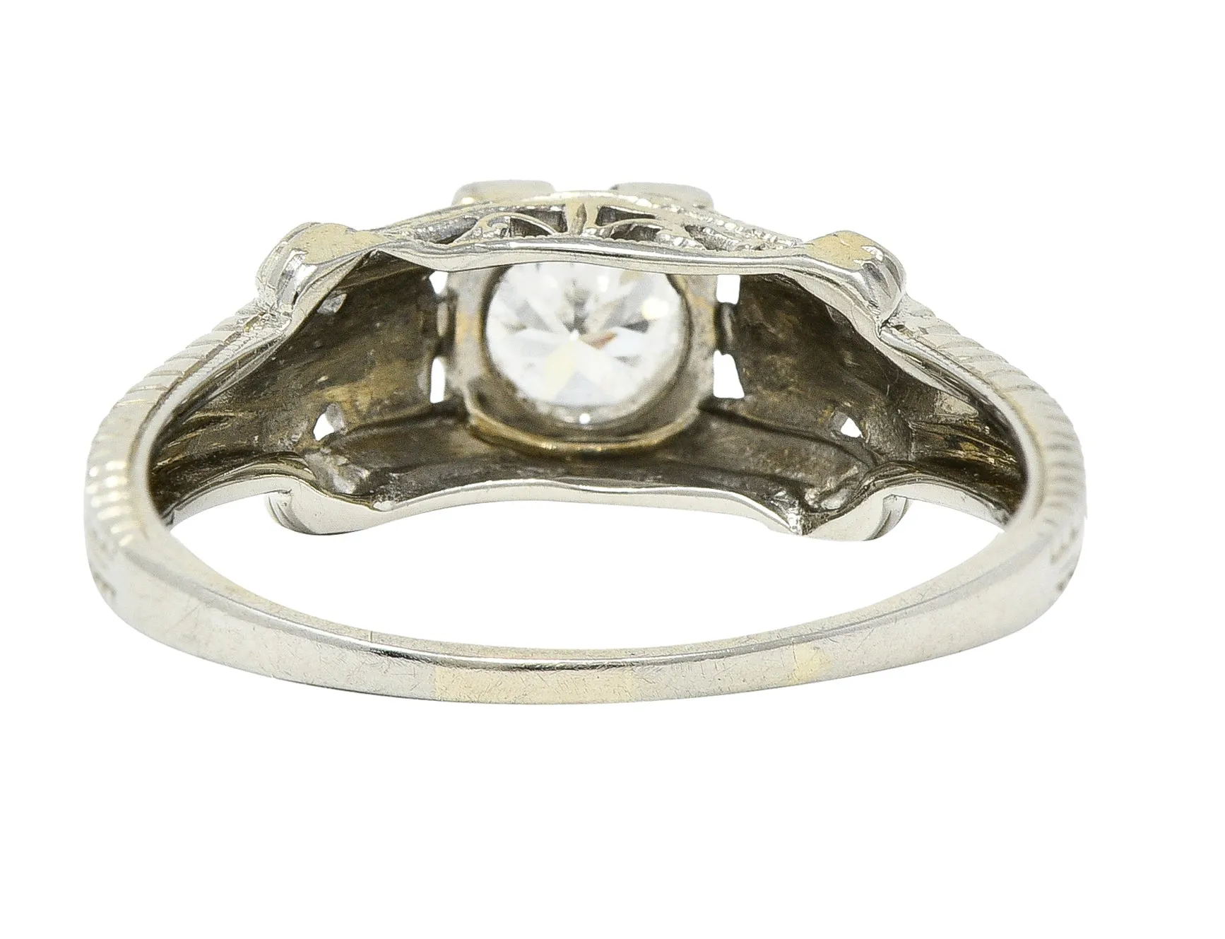 Art Deco 0.45 CTW Old European Cut Diamond 18 Karat White Gold Orange Blossom Engagement Ring