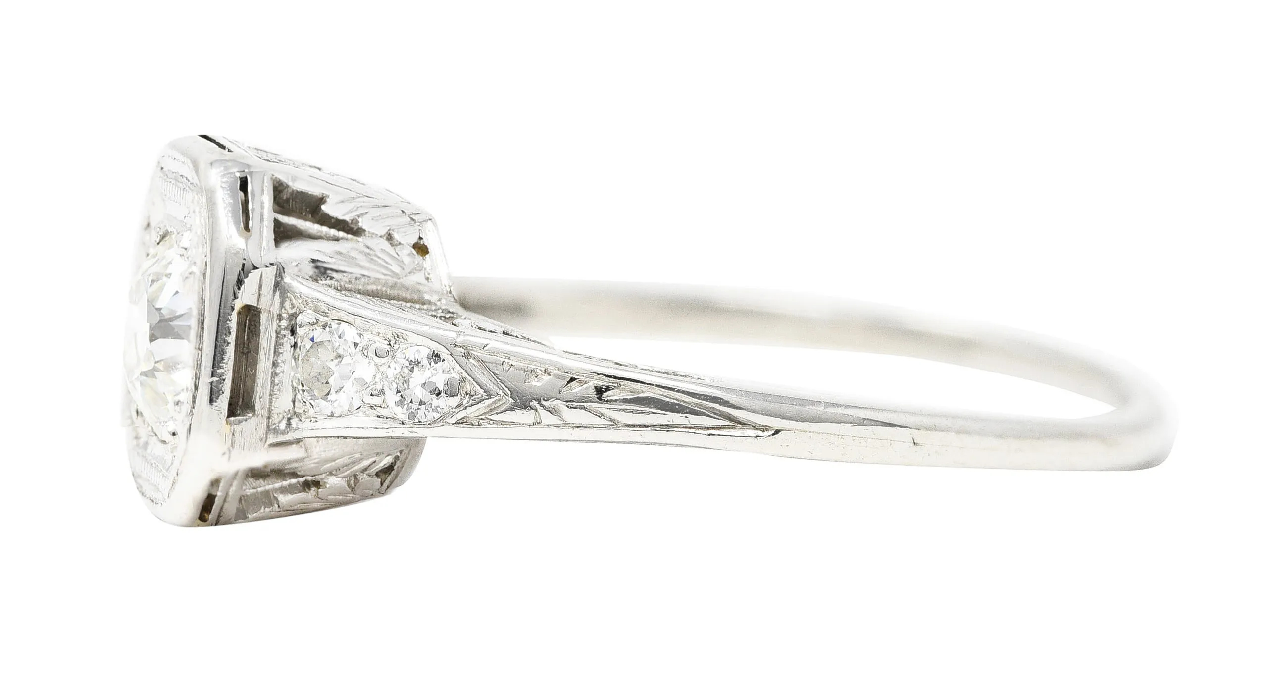 Art Deco 0.46 CTW Old European Cut Diamond Platinum Oak Leaf Engagement Ring