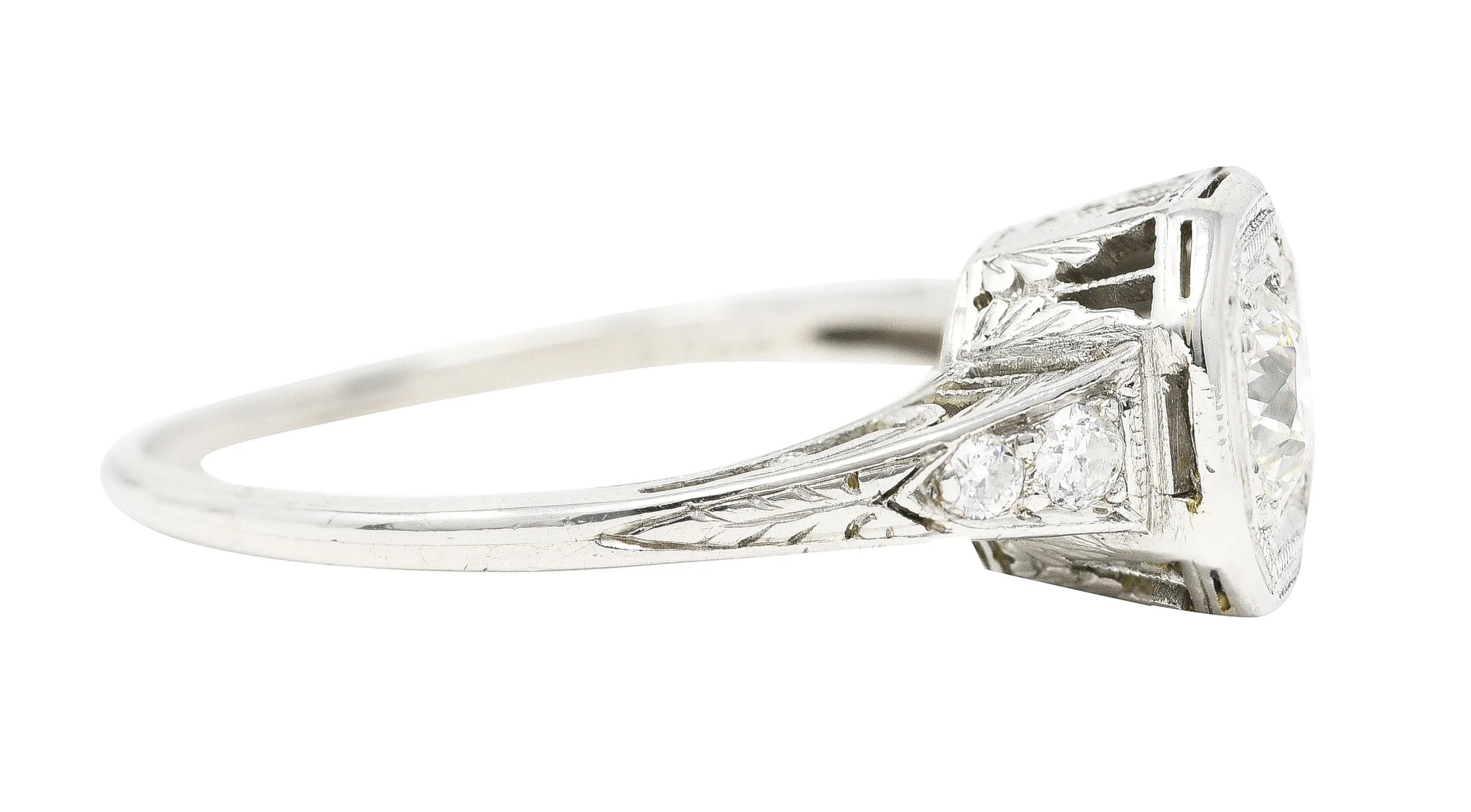 Art Deco 0.46 CTW Old European Cut Diamond Platinum Oak Leaf Engagement Ring