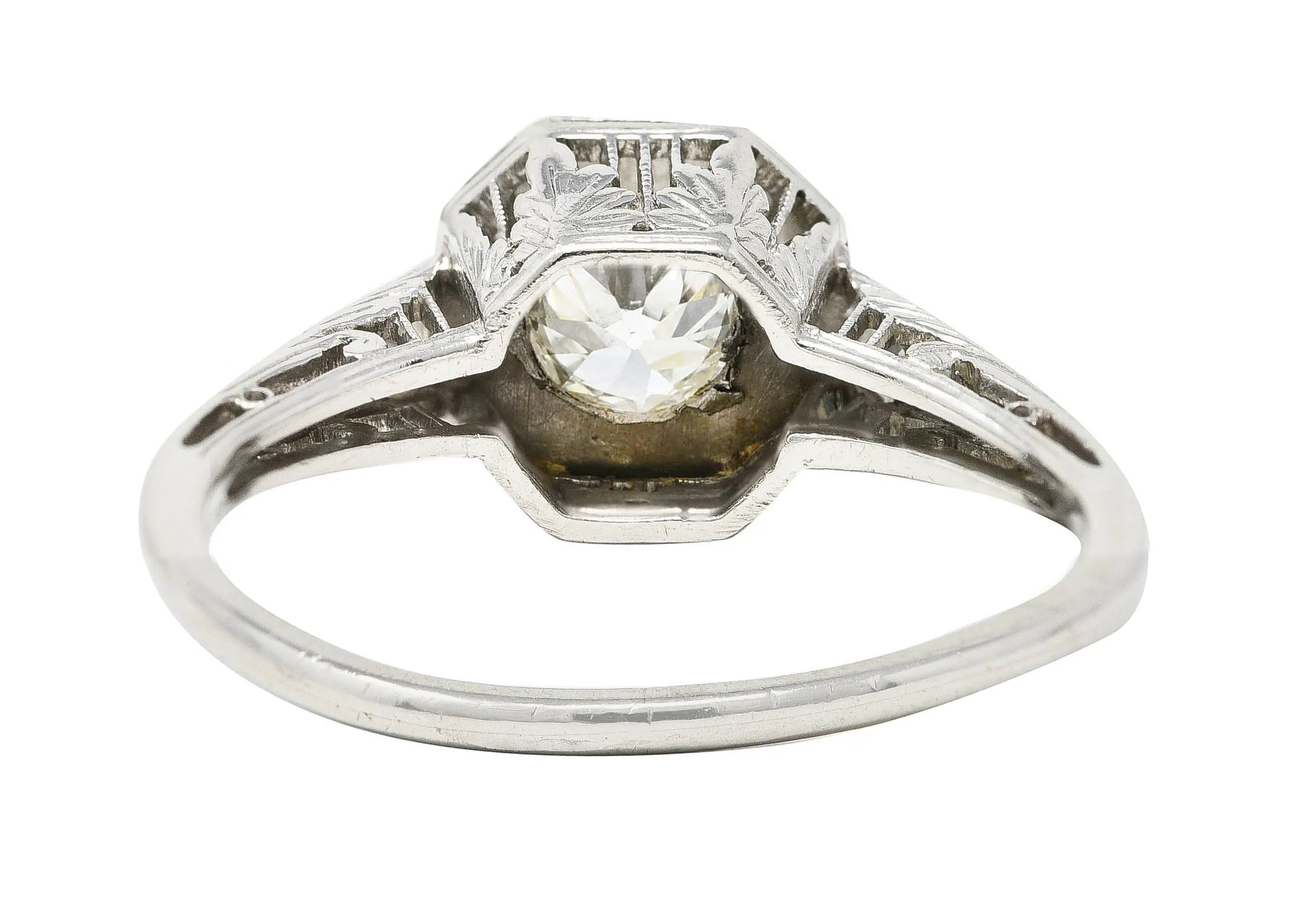 Art Deco 0.46 CTW Old European Cut Diamond Platinum Oak Leaf Engagement Ring