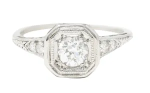 Art Deco 0.46 CTW Old European Cut Diamond Platinum Oak Leaf Engagement Ring
