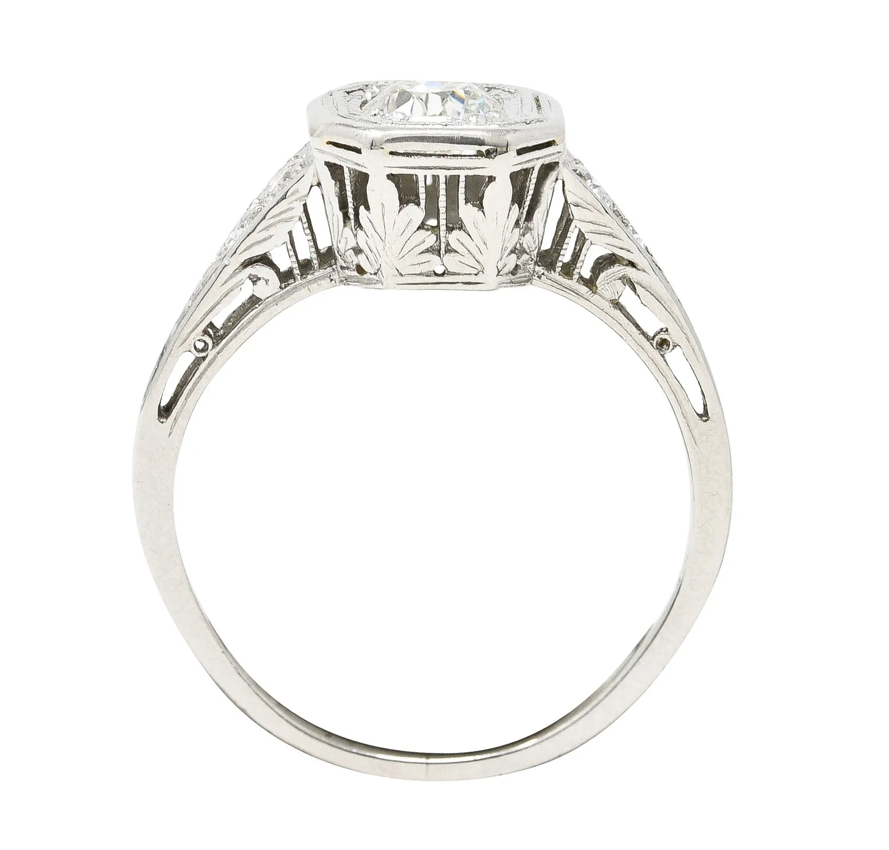 Art Deco 0.46 CTW Old European Cut Diamond Platinum Oak Leaf Engagement Ring
