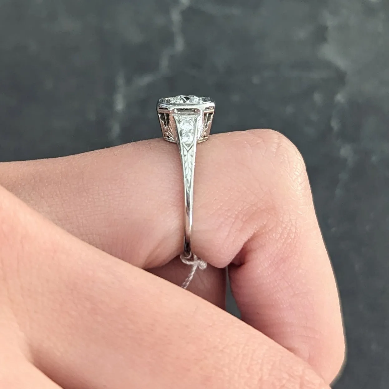 Art Deco 0.46 CTW Old European Cut Diamond Platinum Oak Leaf Engagement Ring