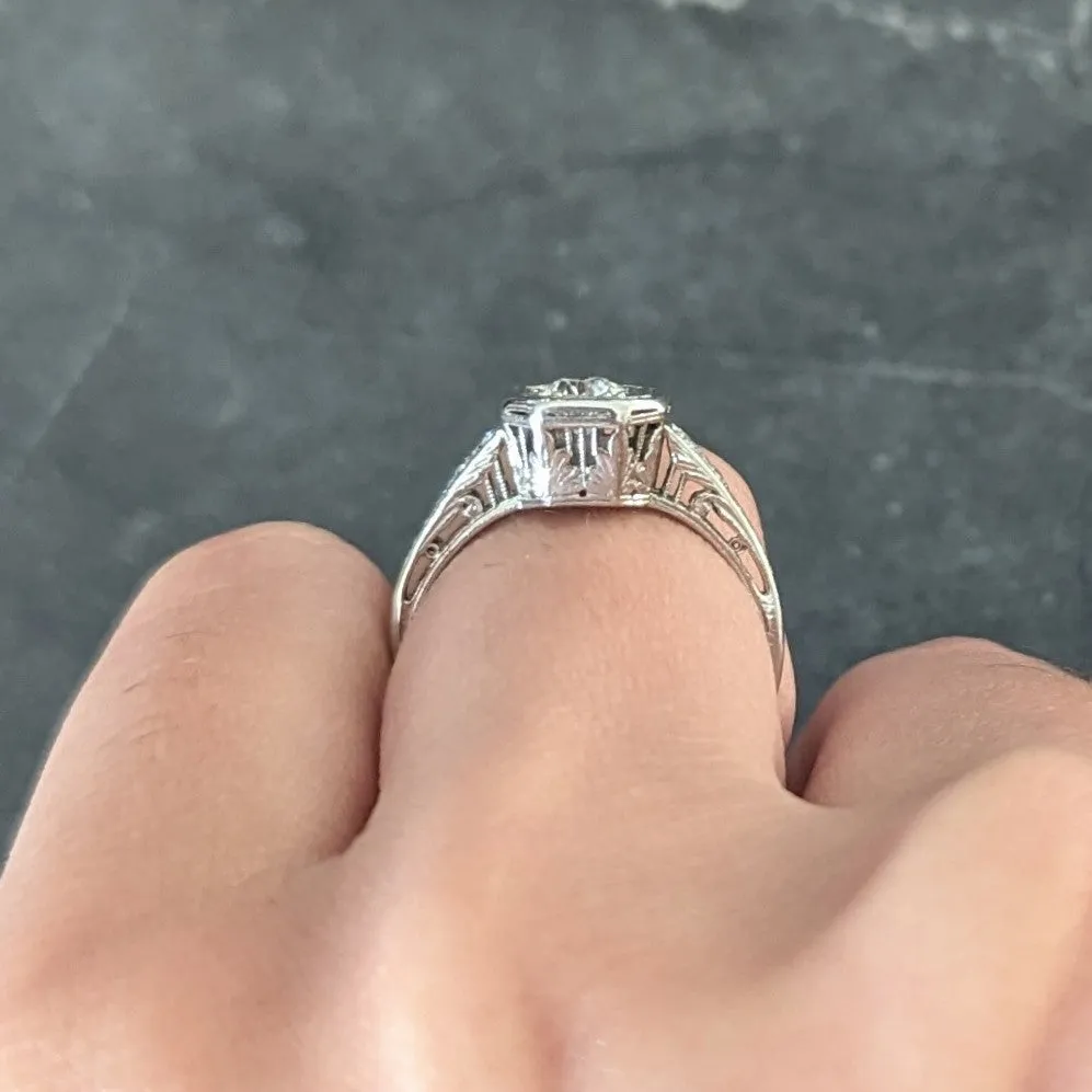 Art Deco 0.46 CTW Old European Cut Diamond Platinum Oak Leaf Engagement Ring