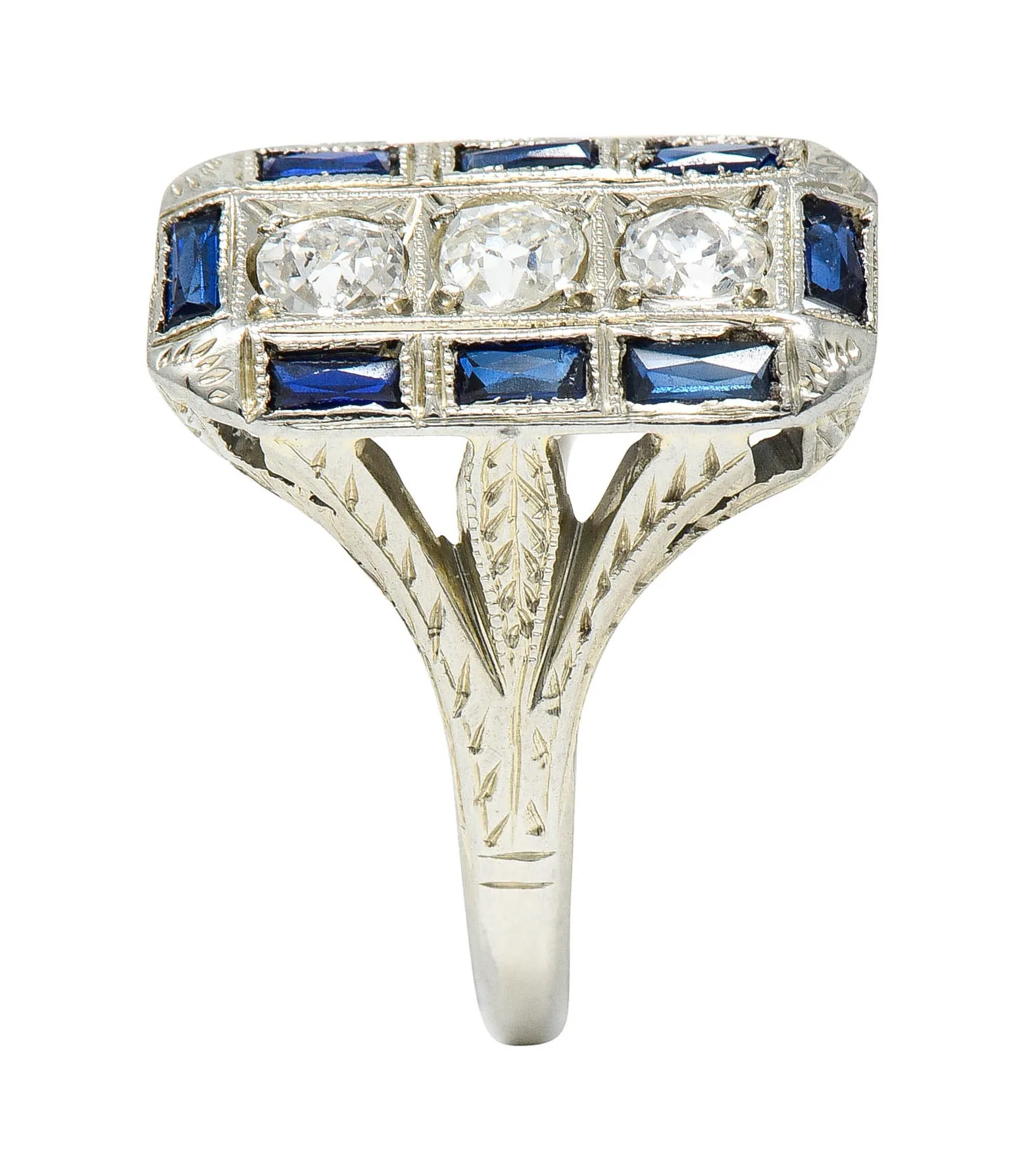 Art Deco 0.50 CTW Diamond Sapphire 18 Karat White Gold Dinner Ring