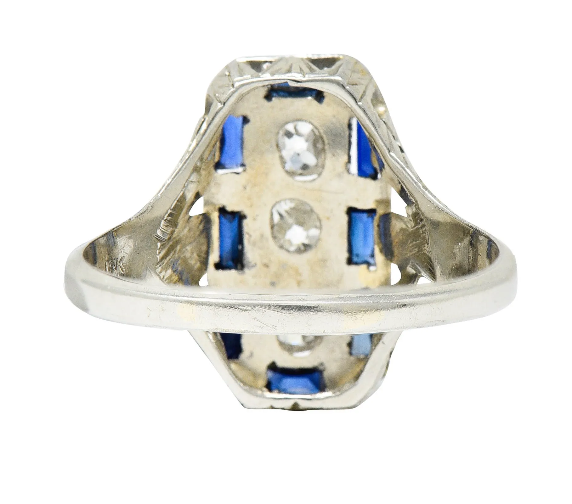 Art Deco 0.50 CTW Diamond Sapphire 18 Karat White Gold Dinner Ring