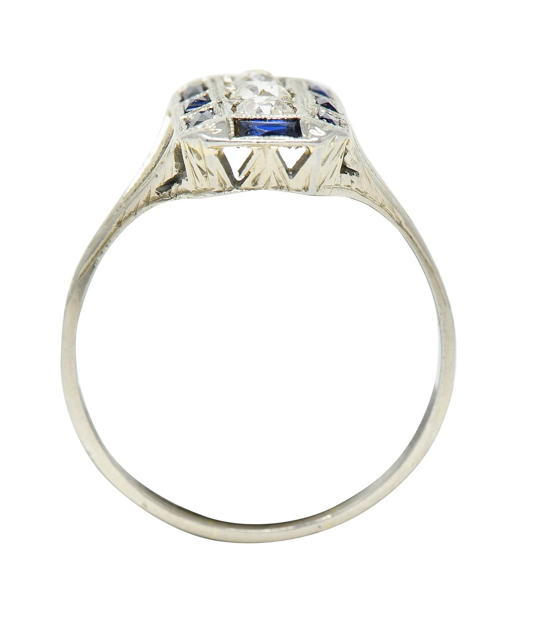 Art Deco 0.50 CTW Diamond Sapphire 18 Karat White Gold Dinner Ring