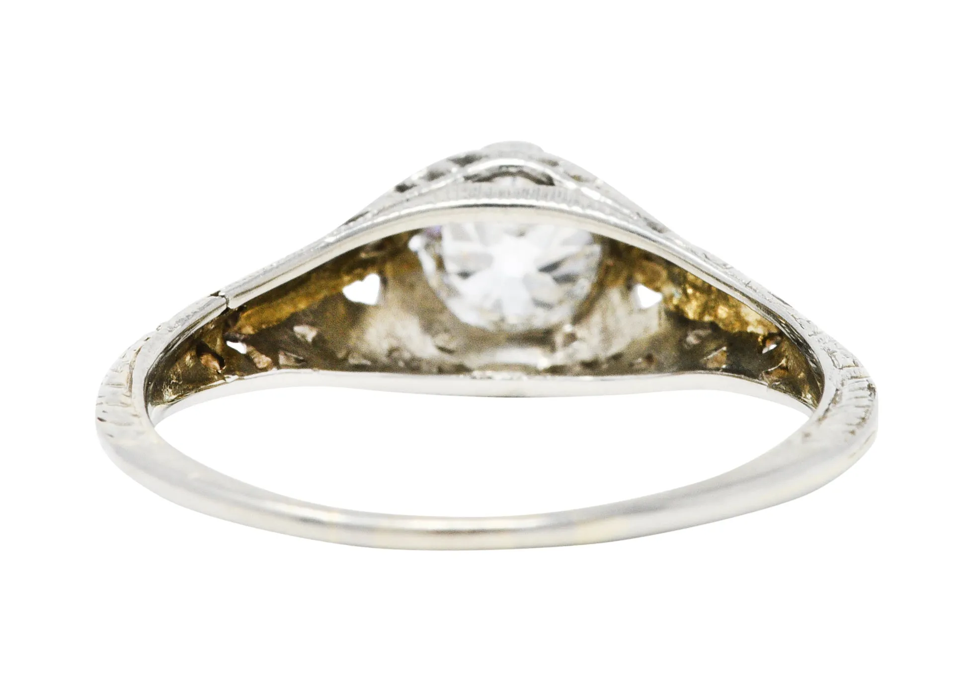 Art Deco 0.52 CTW Diamond 18 Karat White Gold Trellis Engagement Ring
