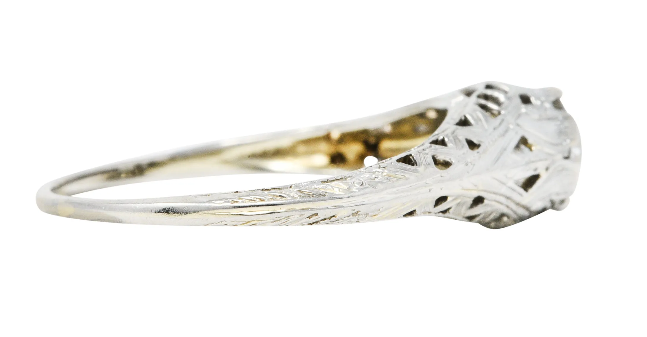 Art Deco 0.52 CTW Diamond 18 Karat White Gold Trellis Engagement Ring