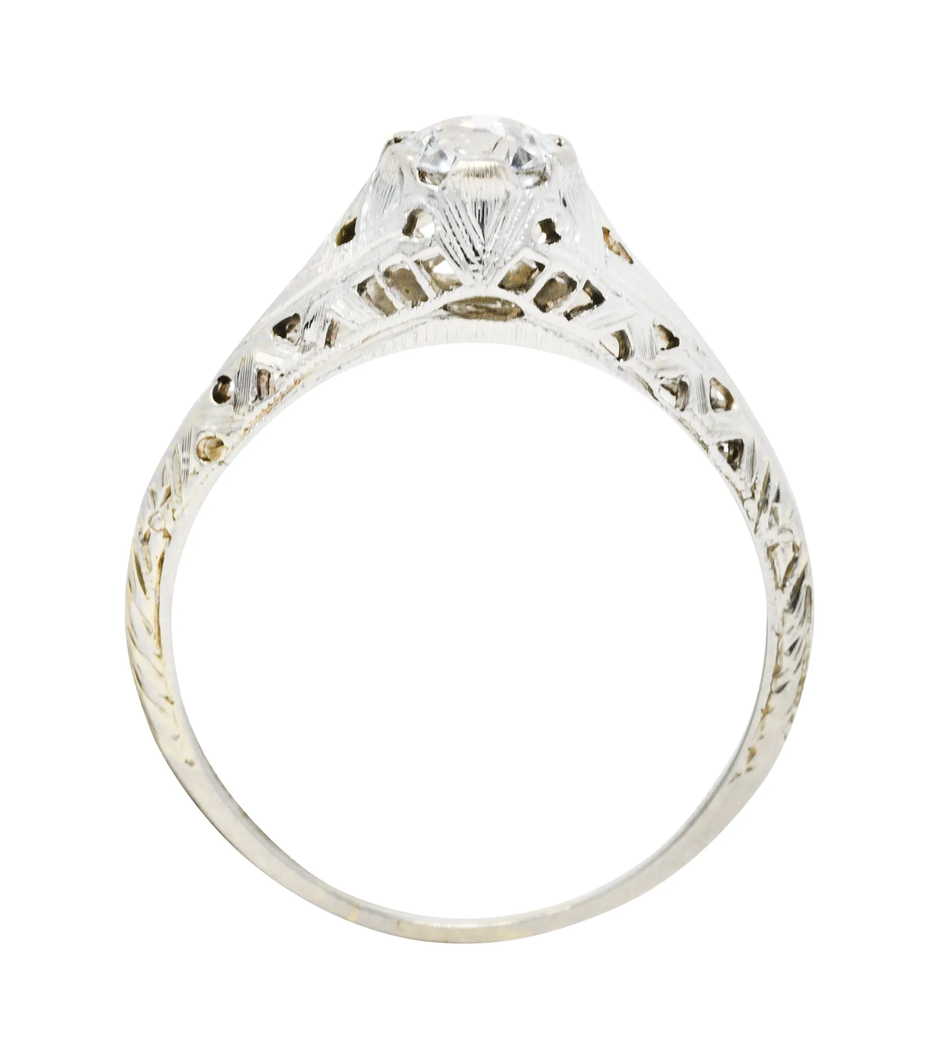 Art Deco 0.52 CTW Diamond 18 Karat White Gold Trellis Engagement Ring