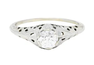 Art Deco 0.52 CTW Diamond 18 Karat White Gold Trellis Engagement Ring