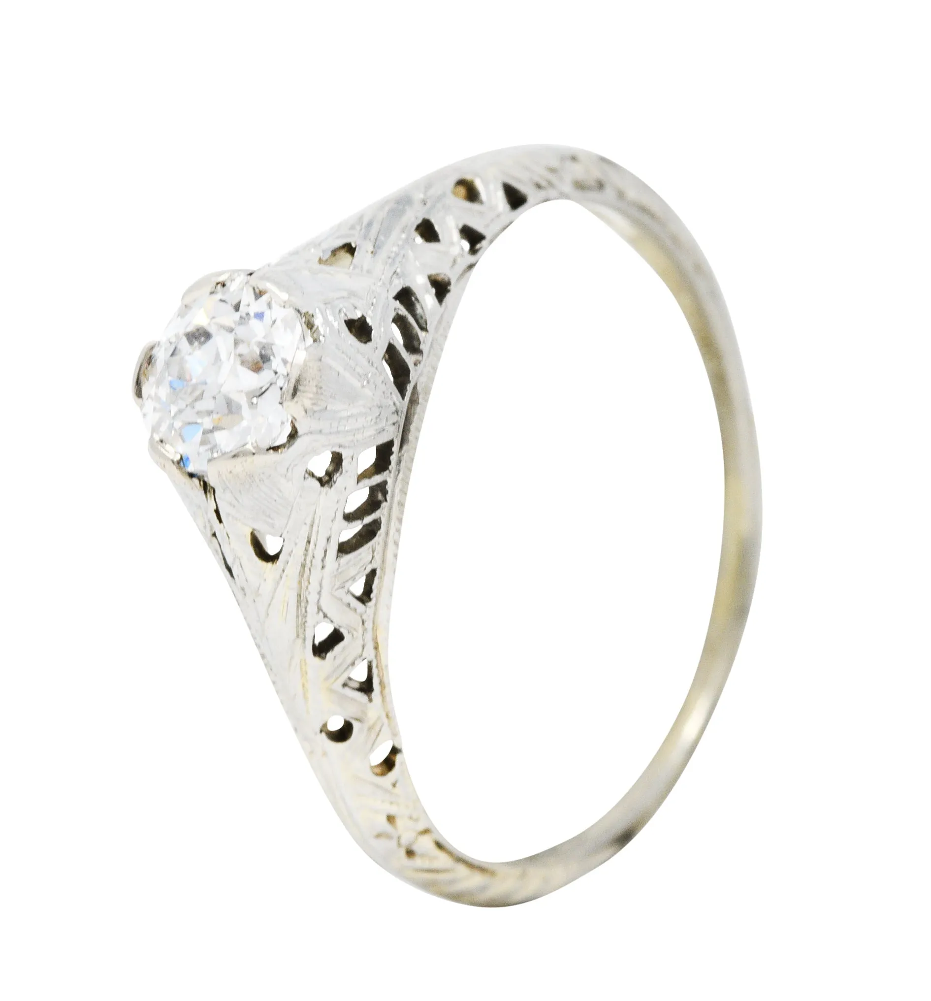 Art Deco 0.52 CTW Diamond 18 Karat White Gold Trellis Engagement Ring