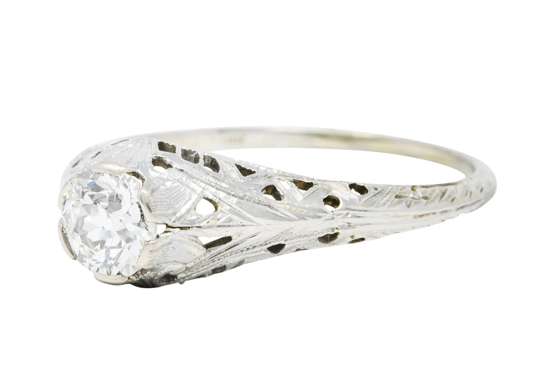 Art Deco 0.52 CTW Diamond 18 Karat White Gold Trellis Engagement Ring